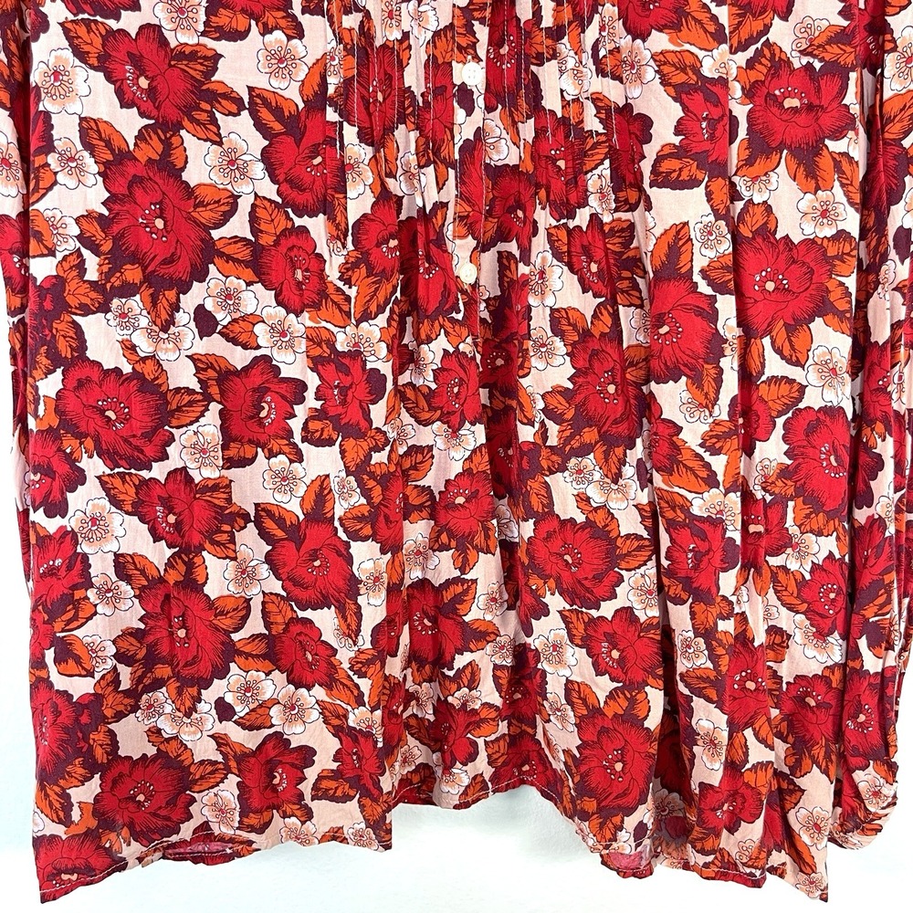 Gap Womens Floral 3/4 Sleeve Pintuck Blouse Top Size XXL Red Buttons Lightweight - Picture 6 of 12